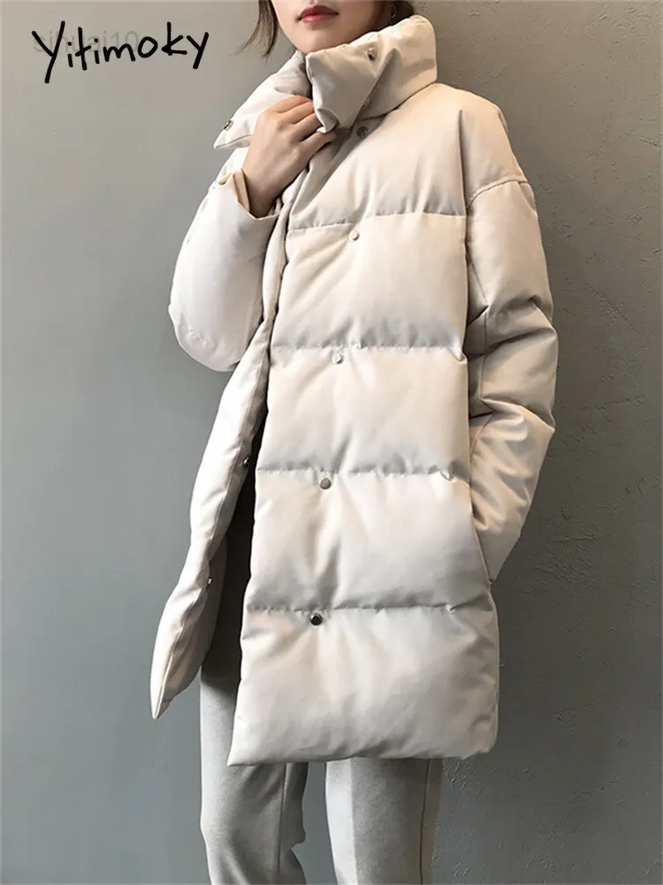 Yitimoky Puffer Jacfer for Women for Fart Winter 2022 Korean Fashion Elegant Ladies Parka Button Up Stand Collar Coat