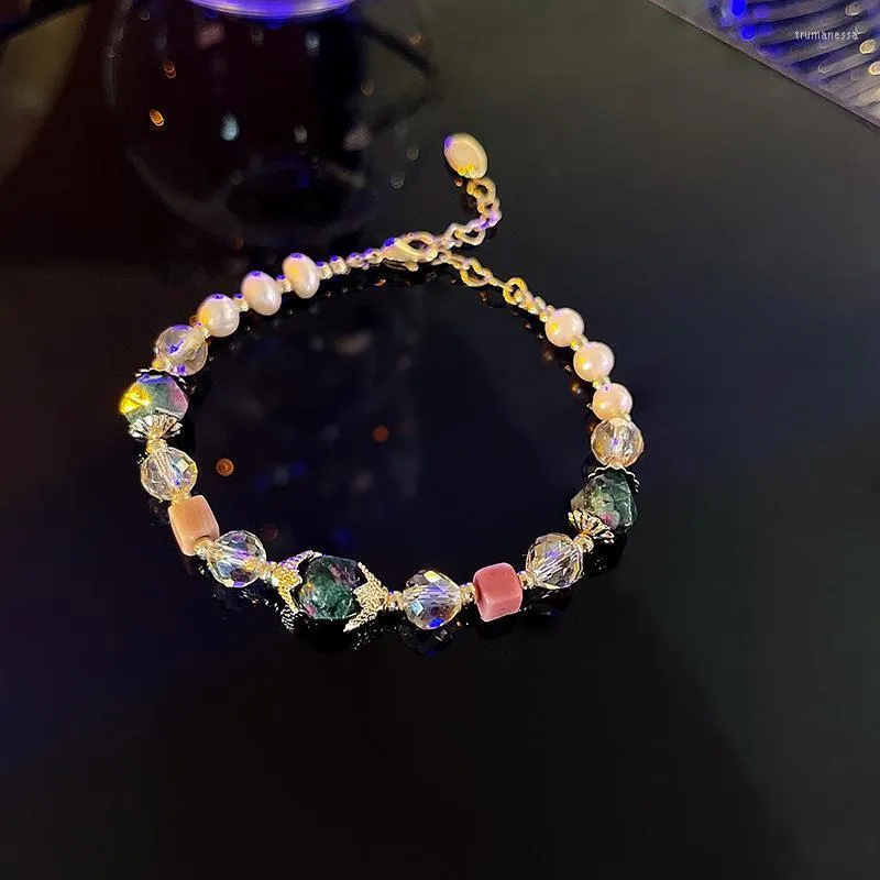 Kralen strengen malachietgroen 2022 geometrische natuurlijke zoetwaterparels kristallen streng armbanden voor vrouwen mode sieraden ybr406 trum22