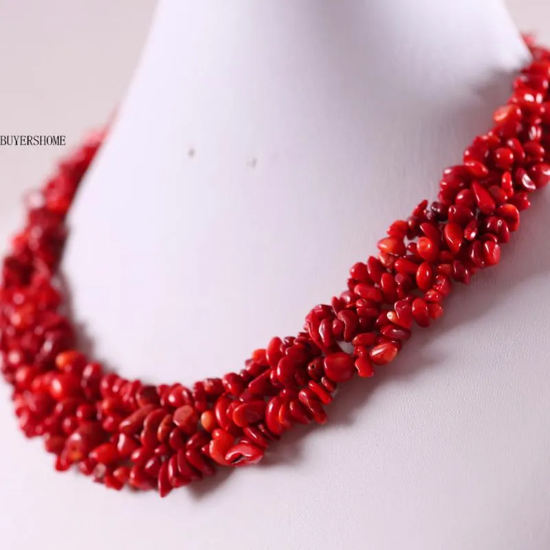 Chokers 4-8 mm czerwony koralowca Naszyjnik naturalny kamień z chipsami dla kobiet prezent biżuterii hurtowo/kropla E033Chokers