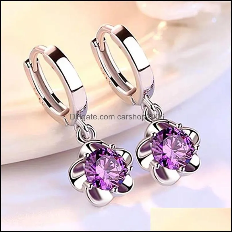 925 Sterling Silver Earrings Jewelry High Quality Retro Simple Pattern Purple White Zircon Earrings 787 Z2