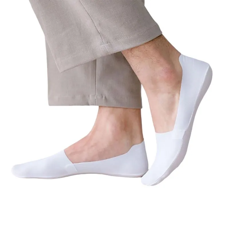 Heren sokken mannen zomer dunne ultra low gesneden geen showboot vaste kleur koel naadloze onzichtbare niet -slip siliconen hielgreep plat voering f3mdmen