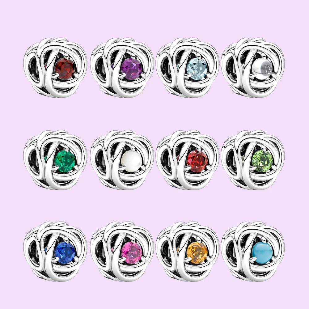 Pandora 925 Sterling Silver Colorful Zodiac Month Month Diamond Charm Beads for Women Bracetes Fashion Jewerly Diy Parts Gifts