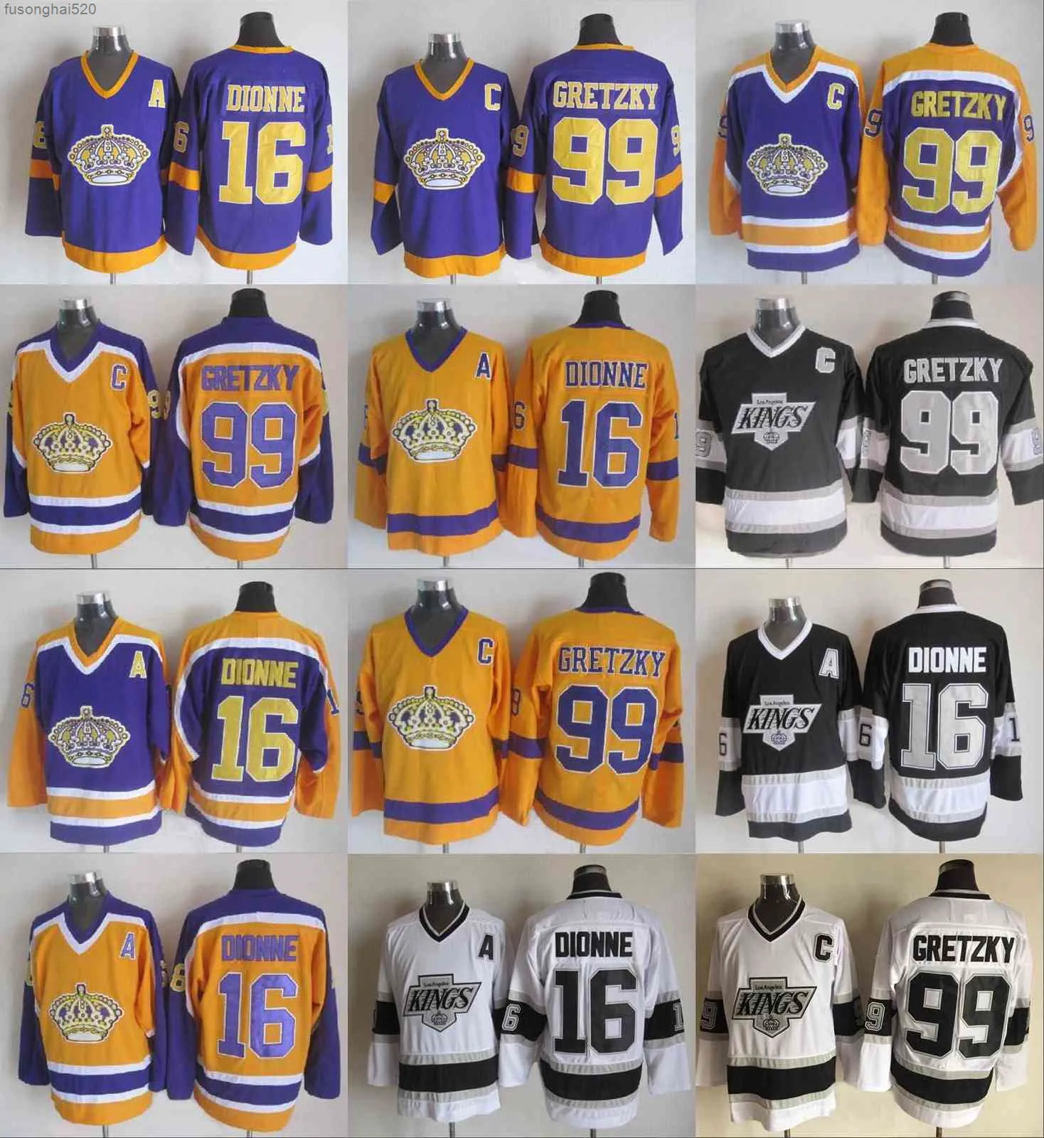 2017-2018 Season Los Angeles Kings Jersey 99 Wayne Gretzky 16 Dlonne Vachow  Alec Martinez Yellow White Hockey Jerseys nhl #039;s Jerseys