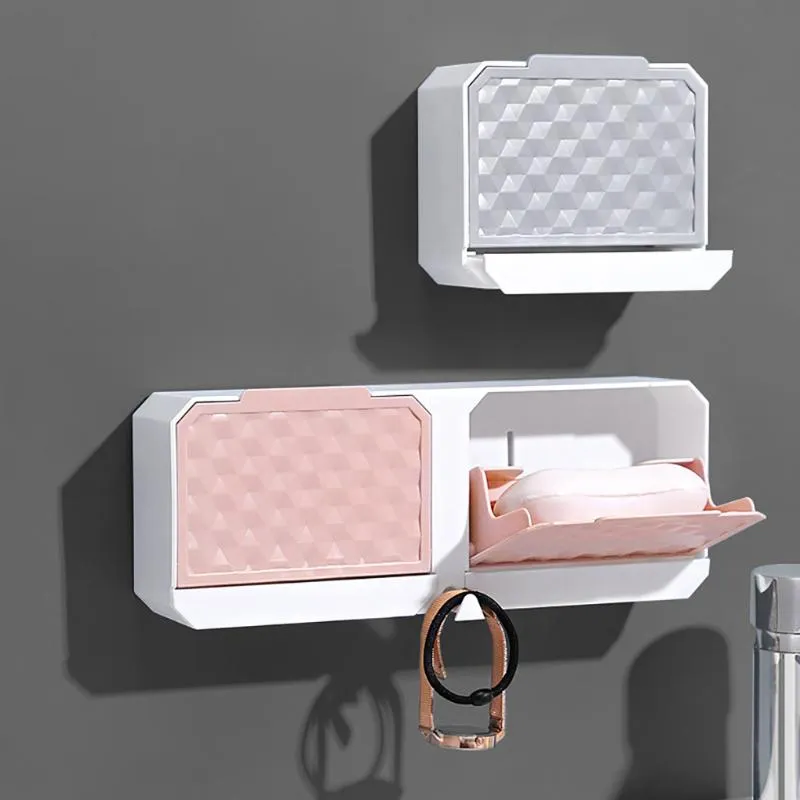 Soap Dishes Shower Rail Dish Holder Punch-Free Sponge Box Wall Mounted Storage For Kitchen Bathroom Organizer Draining Rack 2 GridSoap