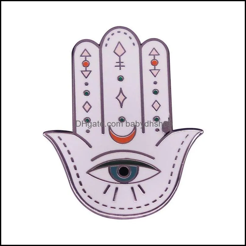 Hamsa Hard Enamel Pin Mystery Lucky Hand Evil Eye Metal Brooch Accessories Cartoon Moon Amulet Badge Jewelry Positivity Gift