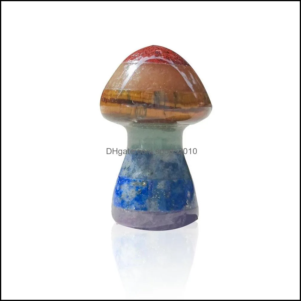 Konst och hantverk Arts Gifts Home Garden 7 Chakra Rainbow Mushroom Shape Reiki Natural Stone Crystal Polering Quartz Yoga E DH6CP