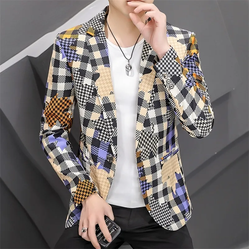 Män Slim Fit Printing Office Blazer Jacket Mode Solid Mens Suit Jacka Bröllopsklänning Coad Casual Business Male Suit Coat 220409