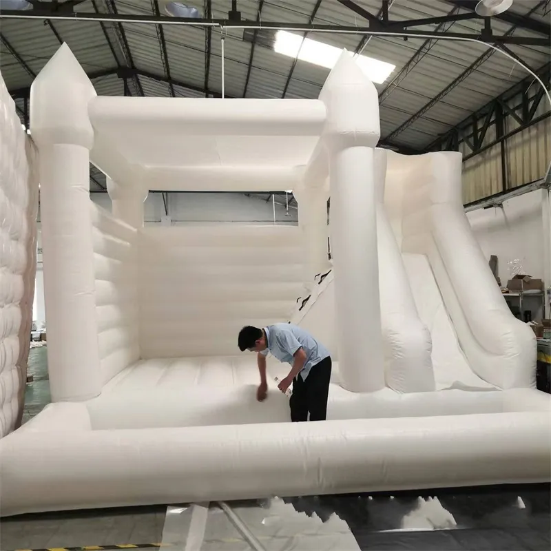 Matten PVC JUMPER opblaasbaar bruiloft Witte bounce combo kasteel met schuif- en kogel pit springbed Bouncy Castle Pink Bouncer House Moonwalk For Fun Toys 768 E3