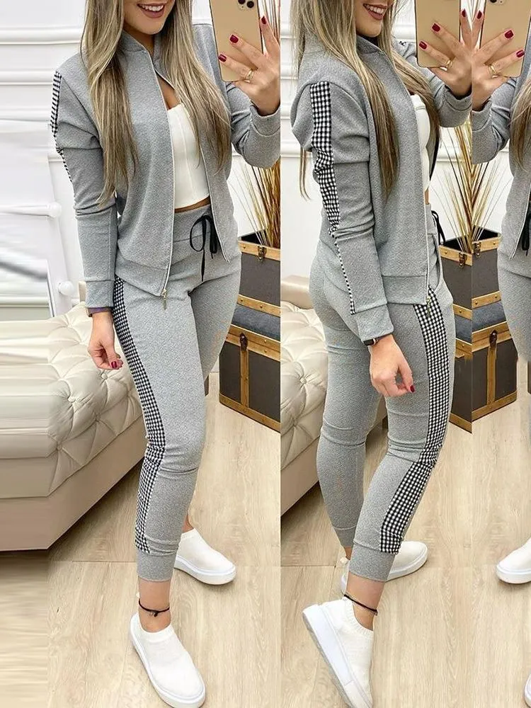 2022 Completi di pantaloni a due pezzi da donna Tuta da donna autunno Top con cerniera e pantaloni Tuta sportiva casual Set da donna invernale