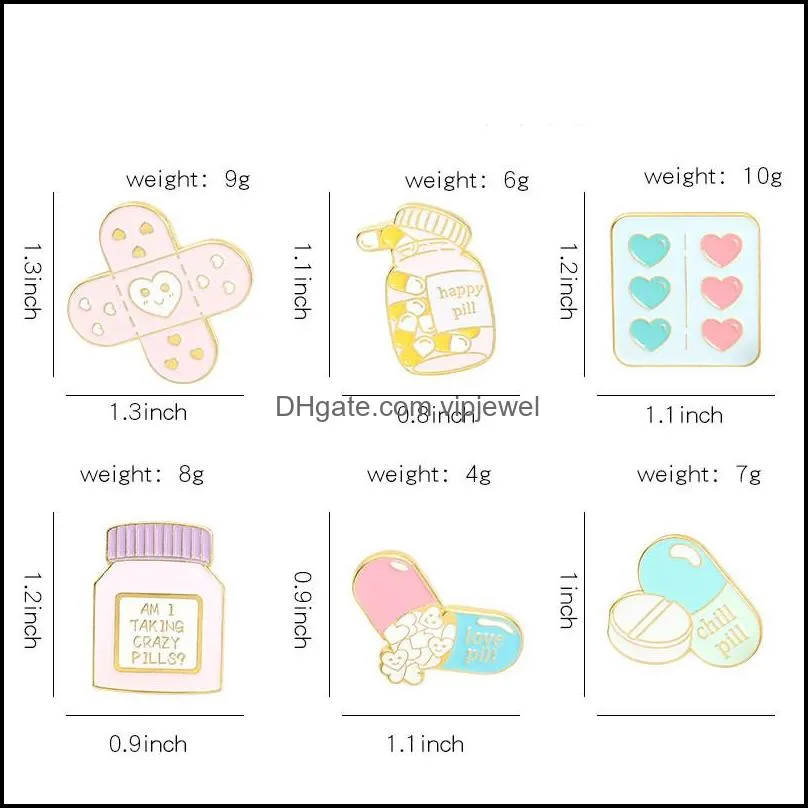 cartoon band-aid pill capsule shape pins letter heart medication cute brooches children unisex paint alloy clothes  badge jewelry