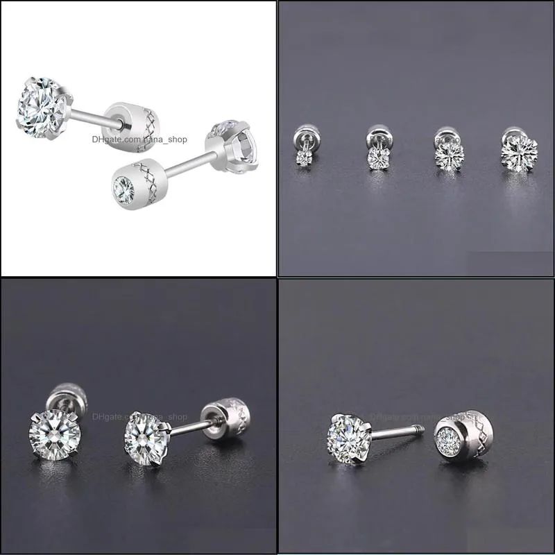 Fashion 3mm 4mm 5mm Zircon Stainless Steel Stud Crystal Rhinestone Earrings For Women Jewelry