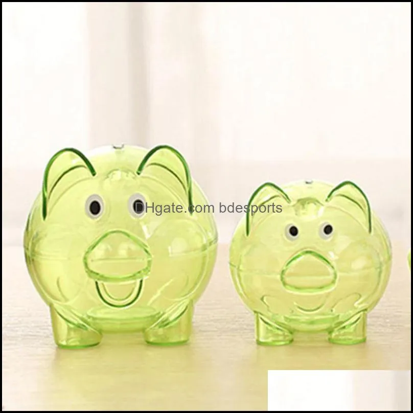 Cartoon Pig Money Saving Box Transparent Plastic Case Coins Piggy Bank