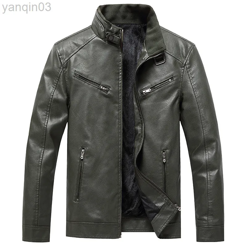 Joobox 2022 Winter Men Leather Jacket Zip Up Biker Jacket With Faux ...