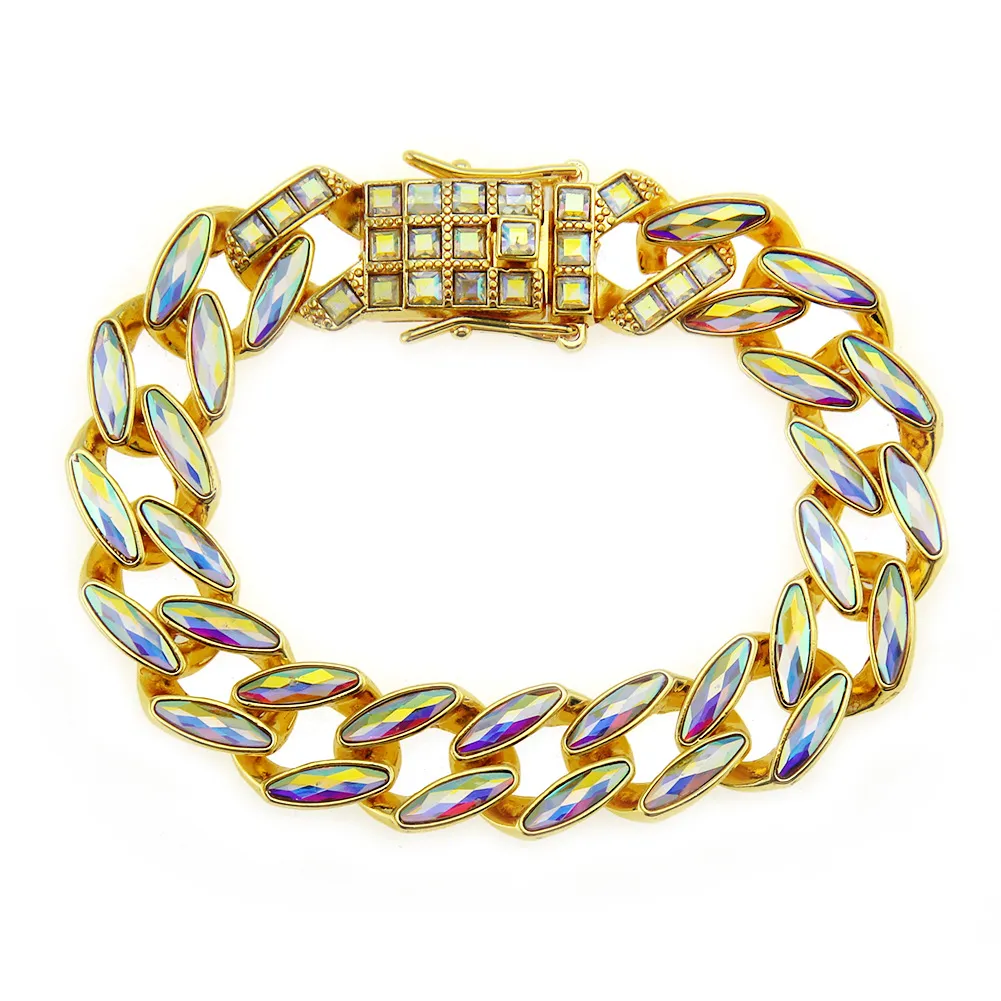 Hip Hop Men's Accessories Tennis Jewelry Set Colored Diamond Leaf Shape Trendy Bracelet Couples Electroplating Bracelets