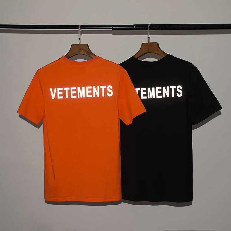 Laranja Preto Refletivo Vetements T-Shirt Homens Mulheres Algodão Loose STAFF VTM Top Tees High Street VETEMENTS T-shirt de Manga Curta