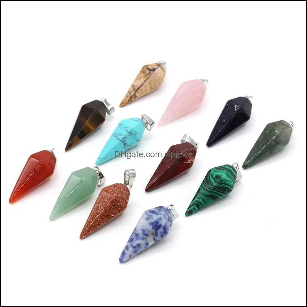 natural stone cone charms rose quartz tiger`s eye opal pendants crystal pendants clear chakras gem stone fit earrings necklace making