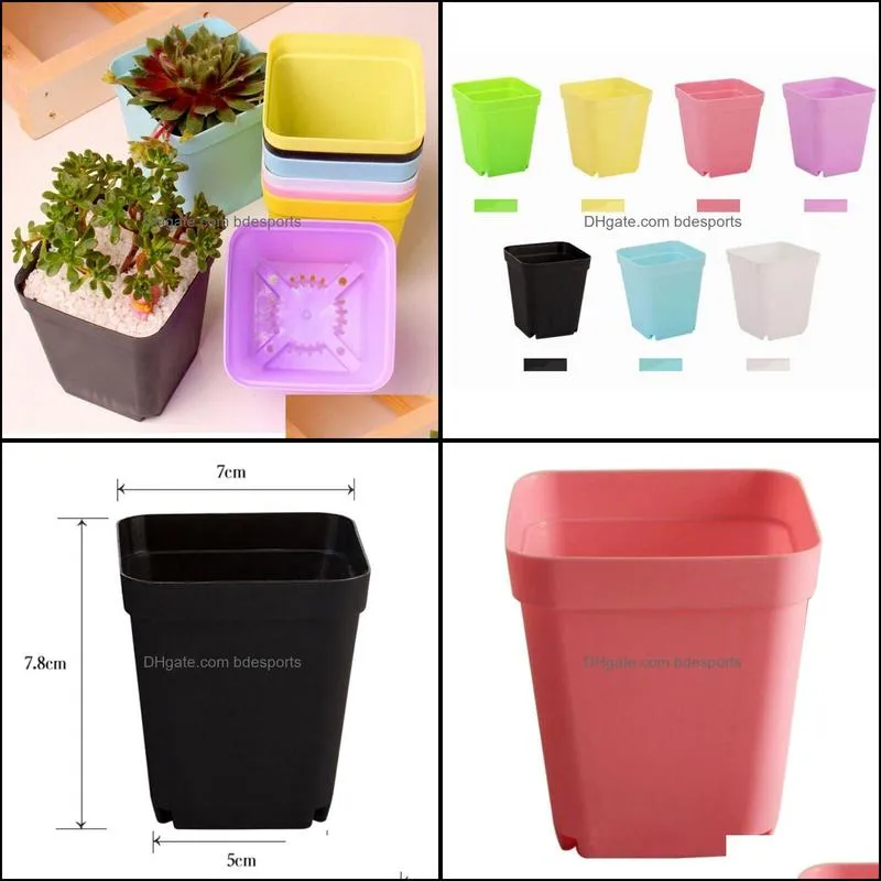 Mini Flower Pots Square Plastic Planting Pots Gardening Planter Nursery Garden 7 Kinds of Color