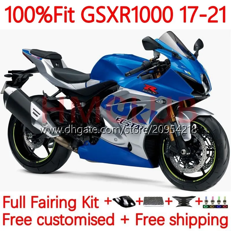 Injection Fairings لسوزوكي GSXR-1000 K17 GSXR 1000 CC 17-21 هيكل السيارة 12NO.137 GSXR1000 17 18 19 20 21 1000cc GSX-R1000 2017 2018 2019 2020 2021 OEM الجسم كيت الأزرق فضي الأزرق