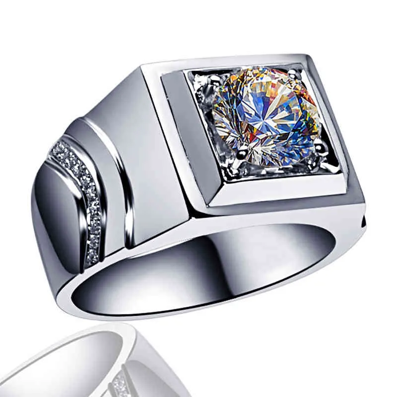 REAL 925 Sterling Silver Mens Anel Luxo Elegante Diamante Big Diamante Moissanite Noivado Partido De Casamento Jóias Fine