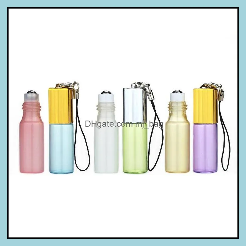 mini 5ml travel pot portable empty refillable glass sample roll on bottle with pendant for  oil liquid pab15337