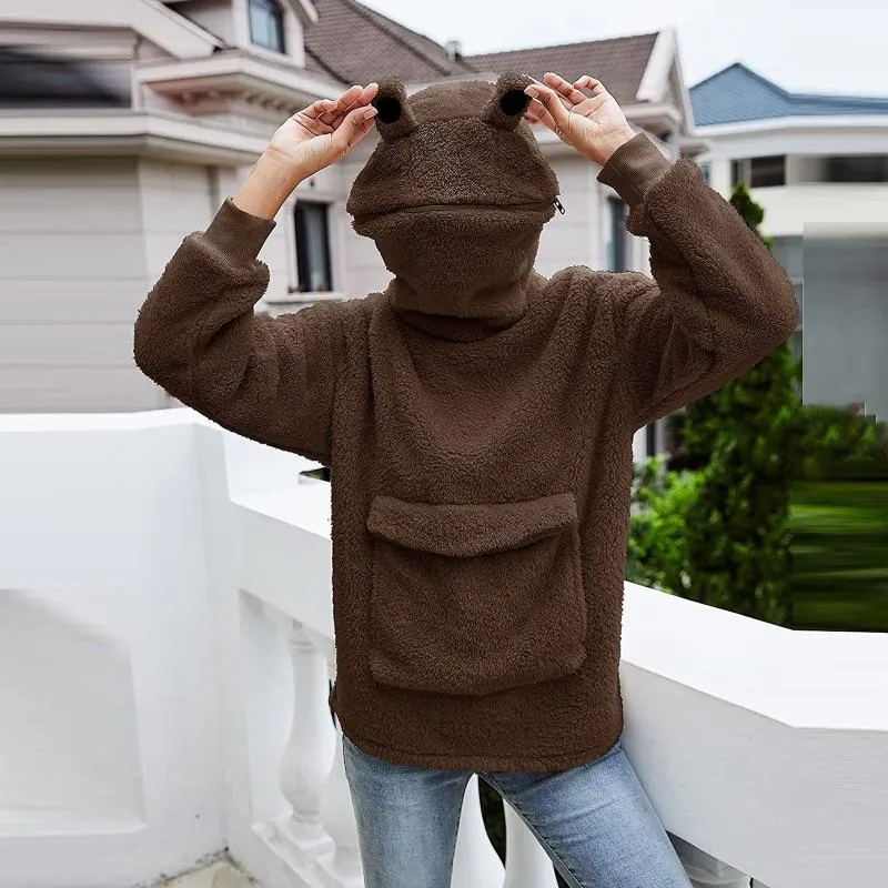 Hoodies للنساء من النوع الثقيل للنساء ألوان صلبة كبيرة الحجم ضخم اللطيف اللطيف غير الرسمي مقنعين مقنعين من الصوف الأمامية