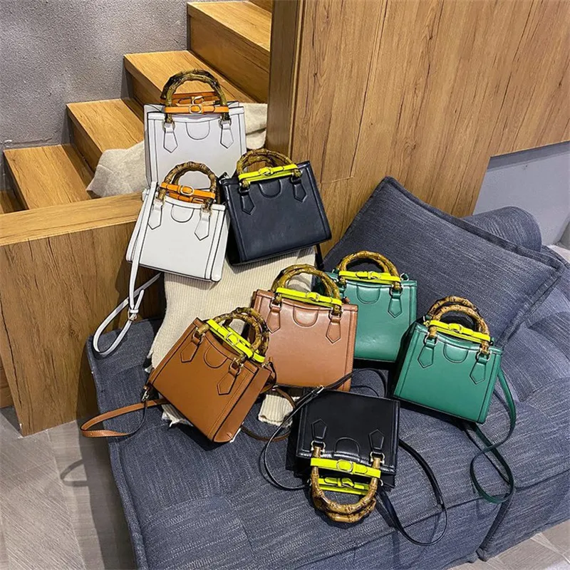 W Hochwertige Diana Bambus-Einkaufstasche, luxuriöse Designer-Handtasche, PU-Leder, Umhängetaschen, Damen-Geldbörse, modische Pochette