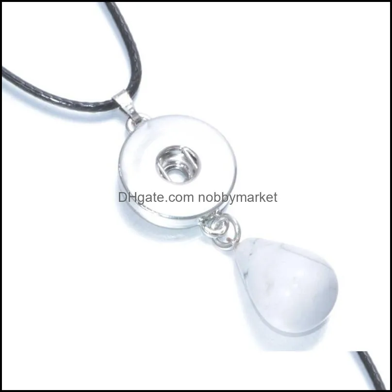 Grey Color Natural Stone Water Drop Shape 18mm Snap Button Jewelry Pendant Necklace Snap Jewelry Fit 18mm Buttons