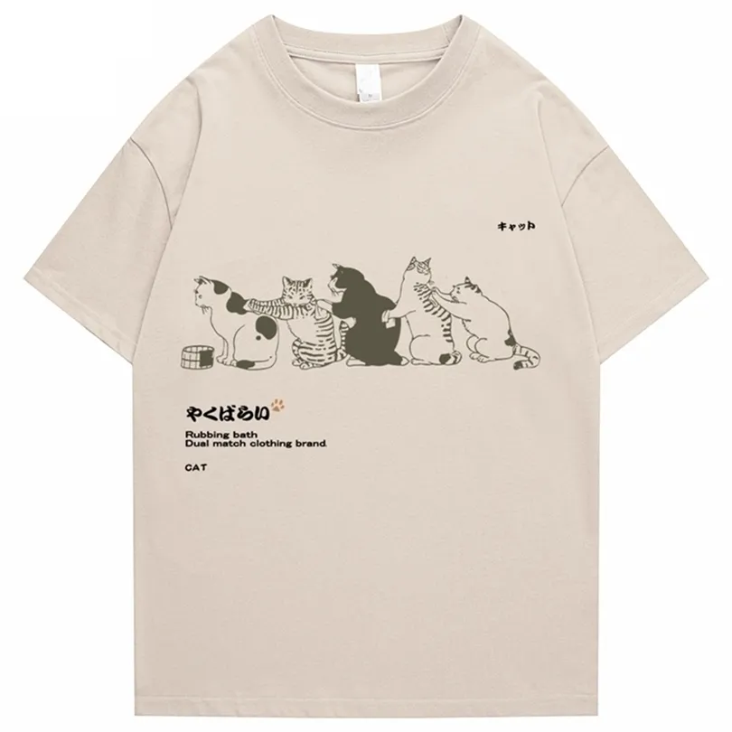 Maglietta da uomo hip hop streetwear giapponese kanji harajuku maglietta gatto divertente top a maniche corte per magliette di cotone magliette 220608