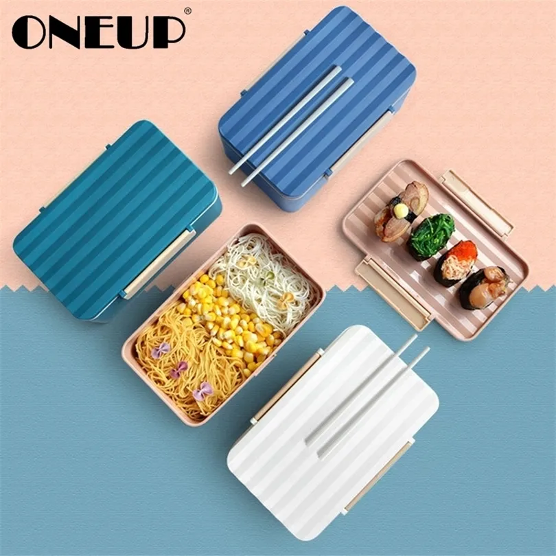 Oneup Новая коробка для ланч для детей Creative Bento Box Сторонная посуда Микроволновая печь с подогревом хранения скандинавский стиль пищевой контейнер школы 201015