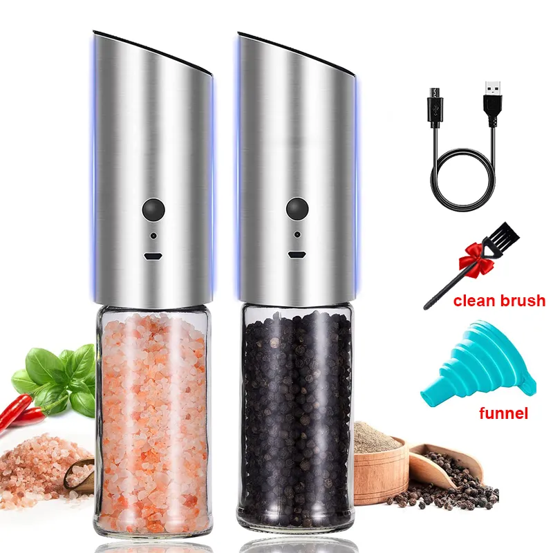 BEEMAN Moulin à sel et poivre électrique Rechargeable par USB Salière et poivrière Moulin à épices automatique avec grossièreté réglable 220722