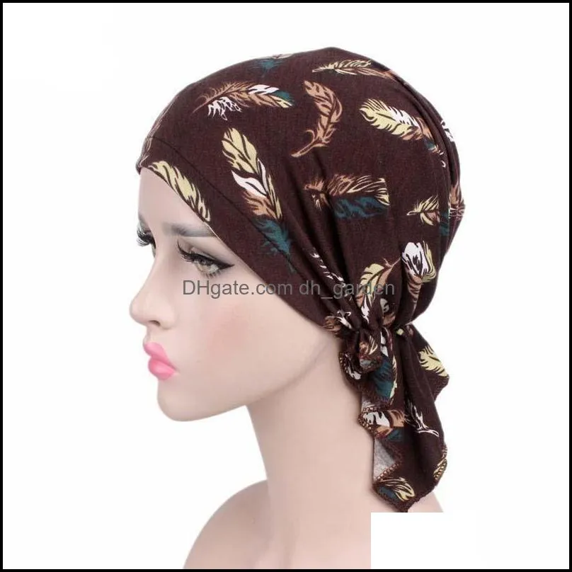 NEW Fashion Women Flower Muslim Ruffle Cancer Chemo Hat Beanie Scarf Turban Head Wrap Cap Printed Headwear Lady Hats New