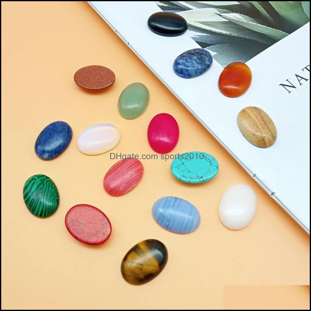 oval 25x18mm natural crystal stone cabochon loose beads opal rose quartz turquoise stones face healing crystal necklace ring sports2010ewelry
