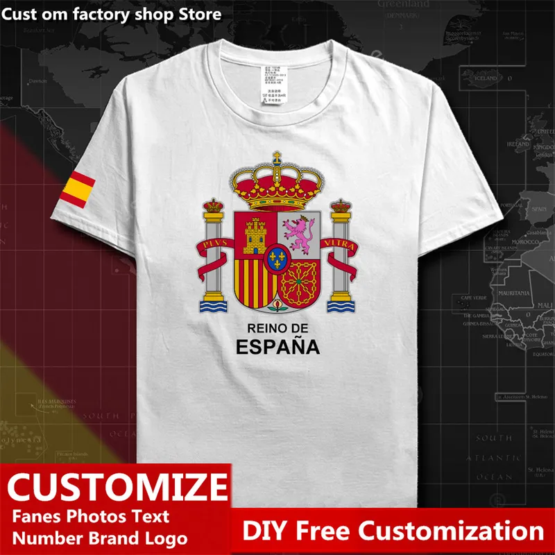 Reino da Espanha Espanha Espana Camiseta Camista Custom Jersey Fãs DIY Número High Street Fashion Loose Casual Camiseta 220616
