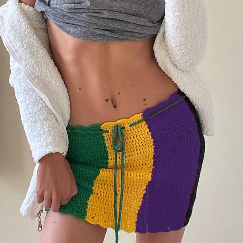 Knitted Mini Lace Up Pencil Skinny Crochet Mini Skirt Cute And