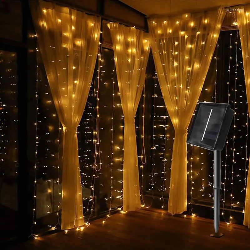 Stringhe LED ad energia solare 3x1M/3x2M/3x3M Luci della stringa per tende in filo di rame Finestra esterna impermeabile per la festa di Natale LED