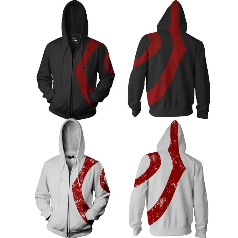 Sudaderas con capucha para hombre, disfraz de God Of War de juego, Cosplay de Kratos, Sudadera con capucha informal con estampado 3D para hombre, sudadera con cremallera, sombrero, abrigos, chaqueta de tela