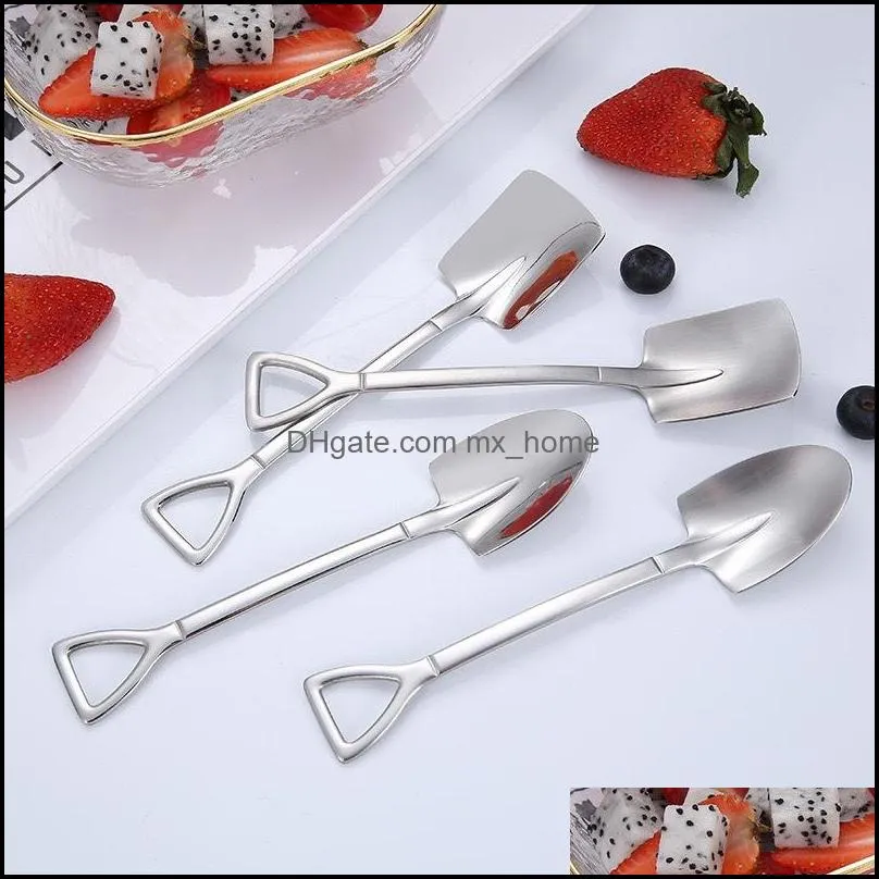 stainless steel spoon mini shovel shape coffee ice cream desserts scoop fruits watermelon square cusp head ladle wll752