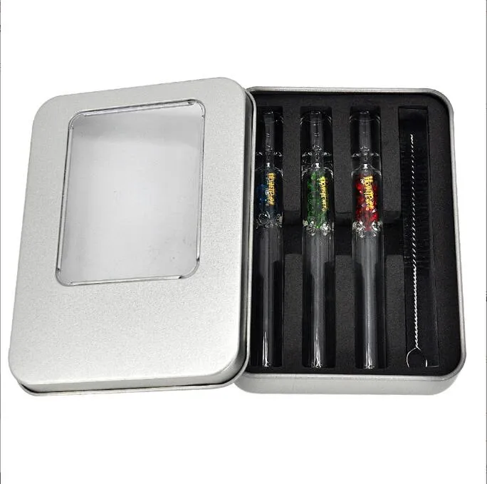 Manufacture Honeypuff color diamond hookahs smoke pipe portable set cleaning brush glass pipe metal cigarette box