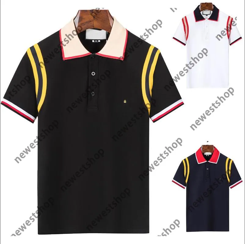 2022 Europa Itália Bordado abelha Polo T shirt High Street Manga Curta Emenda Lapel polos camisas Casal Mulheres Homens Estilistas de moda tShirts de luxo