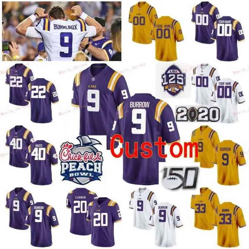 커스텀 스티치 1 Ja'marr Chase 10 Stephen Sullivan 2 Justin Jefferson 20 Billy Cannon LSU Tigers College Youth Kids Jerseys