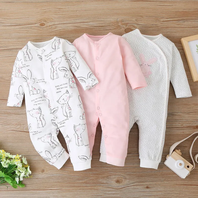 New Born Long Sleeve O-Neck Print Jumpsuit Baby Boy Clothes set 2021 newborn girl overalls unisex pajamas costume 3-18M COTTON