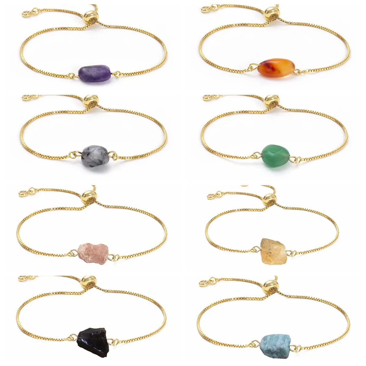 Bracelet chaîne en or cristal pour femmes, énergie diffuse, guérison, Chakra, Yoga, manchette, pierres précieuses brutes, bijoux de Couple en pierre originale brute