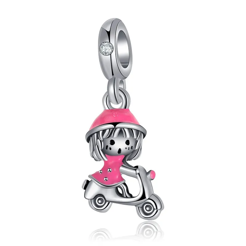Passend für Original-Pandora-Armbänder. 20 Stück Silber-Charm-Perlen „Mädchen auf elektrischem Fahrrad“, Silber-Charm-Perle für Frauen, DIY-europäischer Halsketten-Schmuck