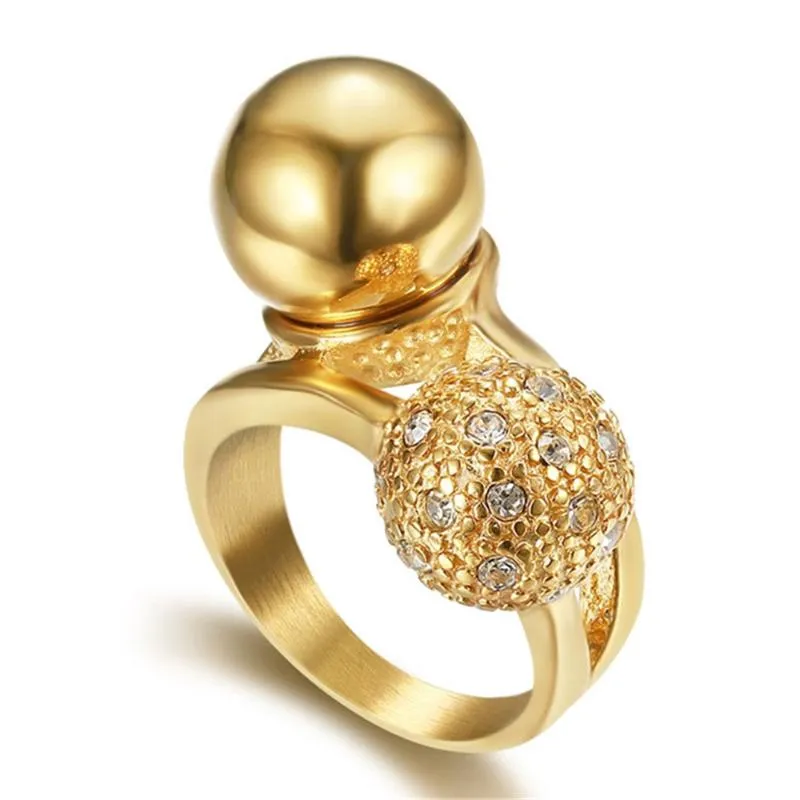 Ringos de cluster shinestone bola anel de luxo colorido dourado em aço inoxidável coquetel para feminino jóias de partido de hip hop