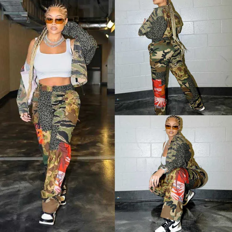 Retail Casual Designer Women Camouflage Pants Print High midje Slim Loose Camo Jogger Trouser