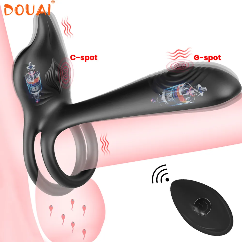 Parvibrator dubbel cockring klitstimulator trådlös fjärr kuk penis ring sexig leksaker för män fördröjer utlösning penisring