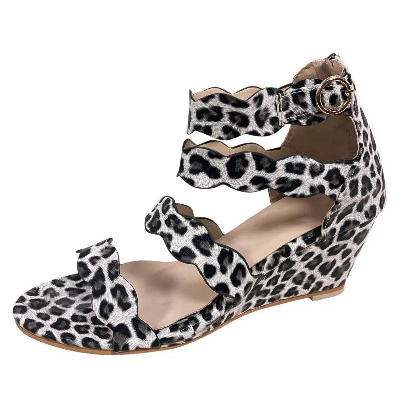 Sandaler Fall Garderob Platform Zip Leather Print Fashion Wedge Leopard Back Ladies Women's SandalsSandals