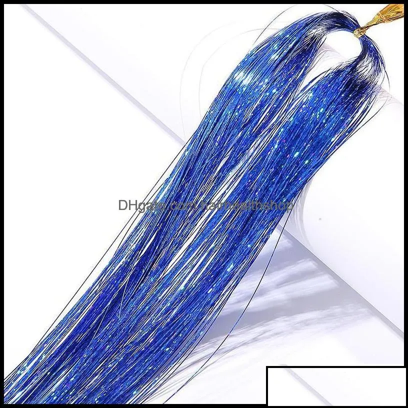 Hair Accessories Tools Products 90Cm Length Sparkle Shiny Tinsel Rainbow Silk Hairs Extensions Dazzles Women Hippie For Braiding