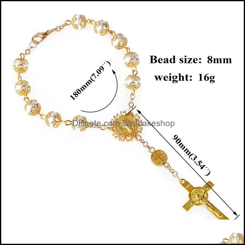 Imitation Pearl Beads Catholic Rosary Crucifix Pendants Bracelet Christening Gifts Baptism Souvenir Wholesale Fast Shipping ZC2102