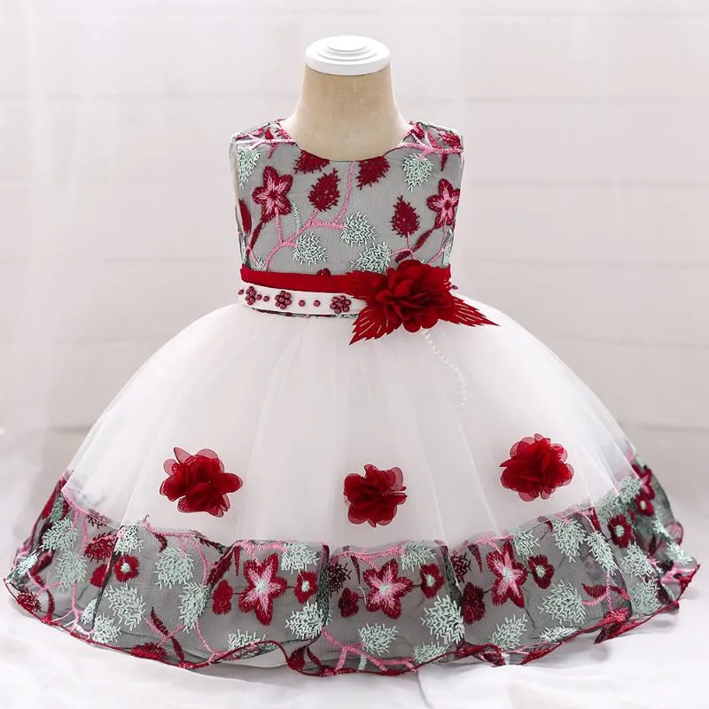 Robes De Fille Infantile Bébé Fille Robe Tulle Baptême Pour Les Filles 1ère Année Anniversaire Perles Dentelle Appliqued Fête De Mariage De Bal Enfants VêtementsGirl's